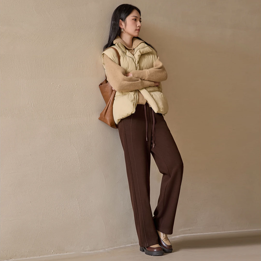 【二姐专属】宝娜斯秋冬新款羊毛蚕丝宽松显瘦休闲直筒裤女裤82725