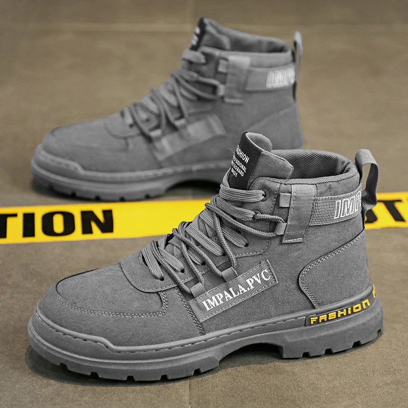 高帮男鞋春季防水防滑雪地靴男士休闲百搭厚底耐磨英伦风马丁靴子