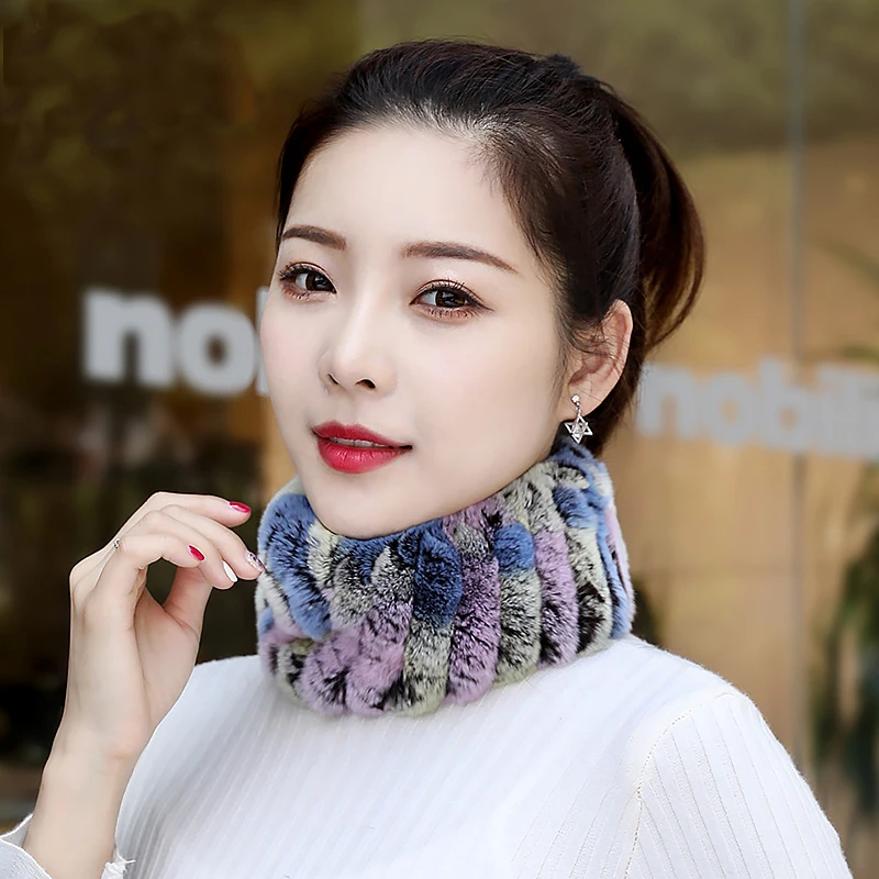 獭兔毛脖套女秋冬季皮草短围脖保暖弹力网发带百搭真毛围巾头套