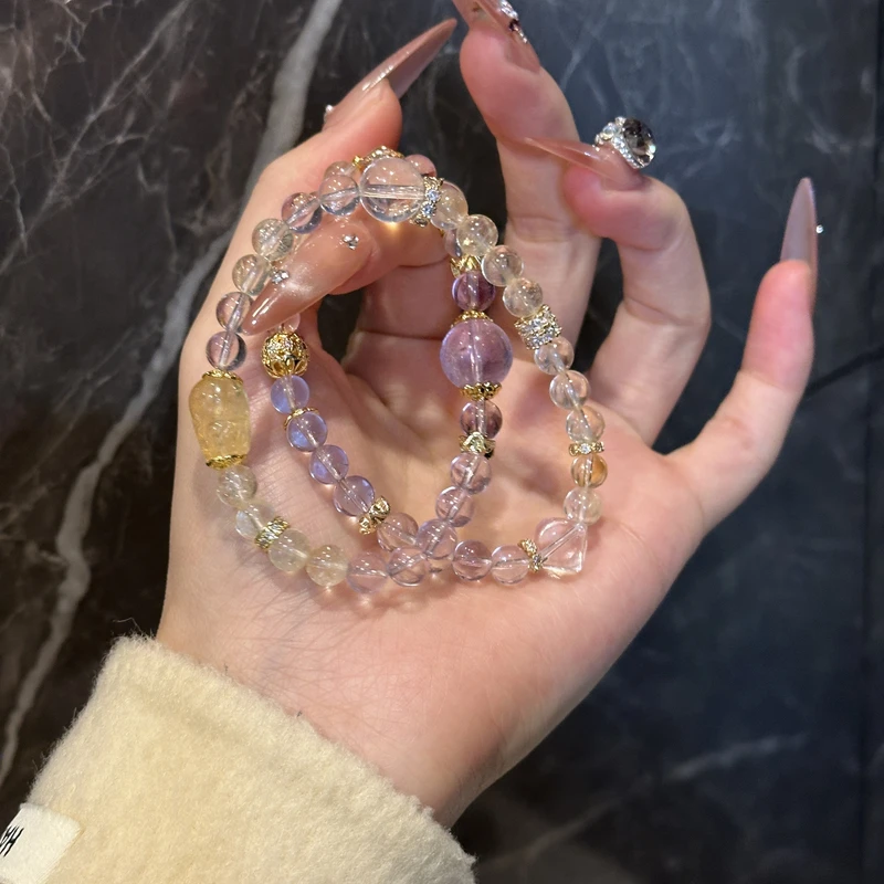 S82 水心宝 紫黄拼接双圈手串