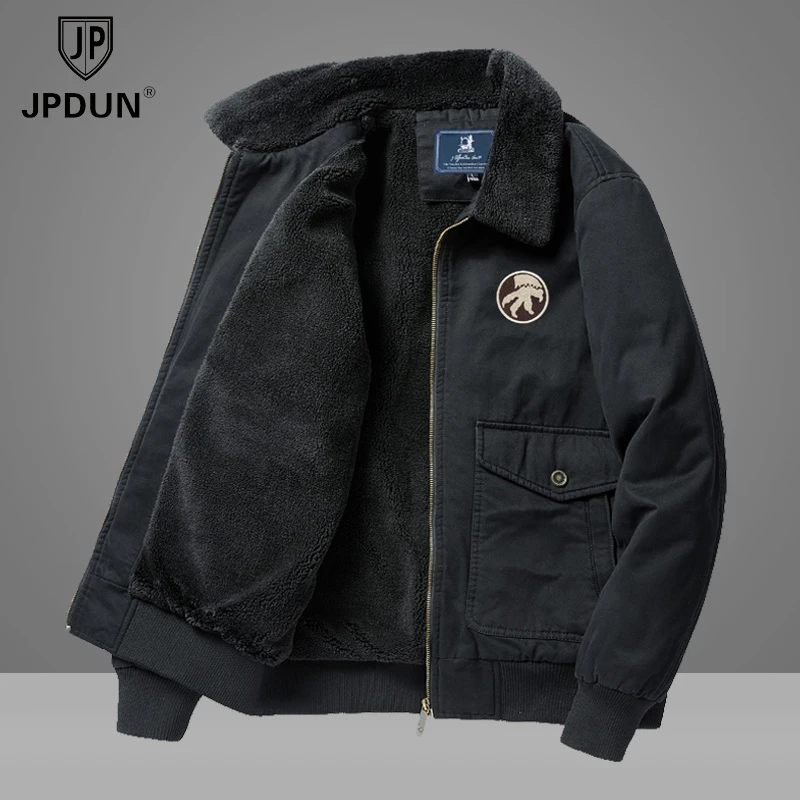 JPDUN纯棉棉衣男休闲复古工装翻领棉服外套冬季加绒加厚保暖上衣