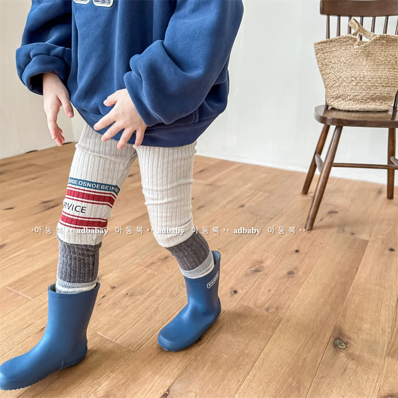 ab.baby男女童【毛线条】秋冬季儿童韩版外穿弹力加绒打底裤休闲裤