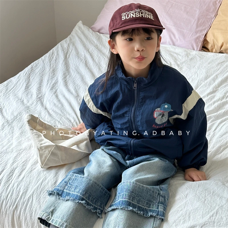 【ab.baby】2024秋童装儿童撞色拼接韩版外套女童男童卡通冲锋衣