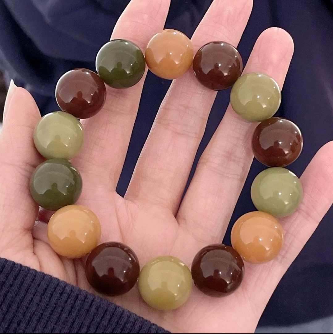 小红书热门15mm圆珠菩提手串青提奶绿菩提根绕指柔文玩佛珠百香籽