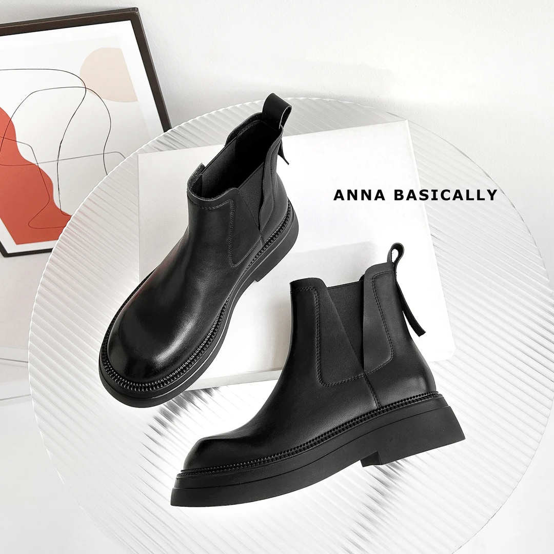 现货断码，甩】4cm/UM1509A/牛皮切尔西靴女单靴厚底短靴马丁靴真皮