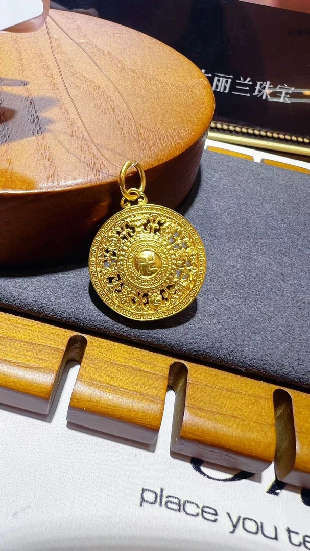 古法足金 新款八宝罗盘挂坠 花丝镂空吊坠妈妈礼物 古丽兰