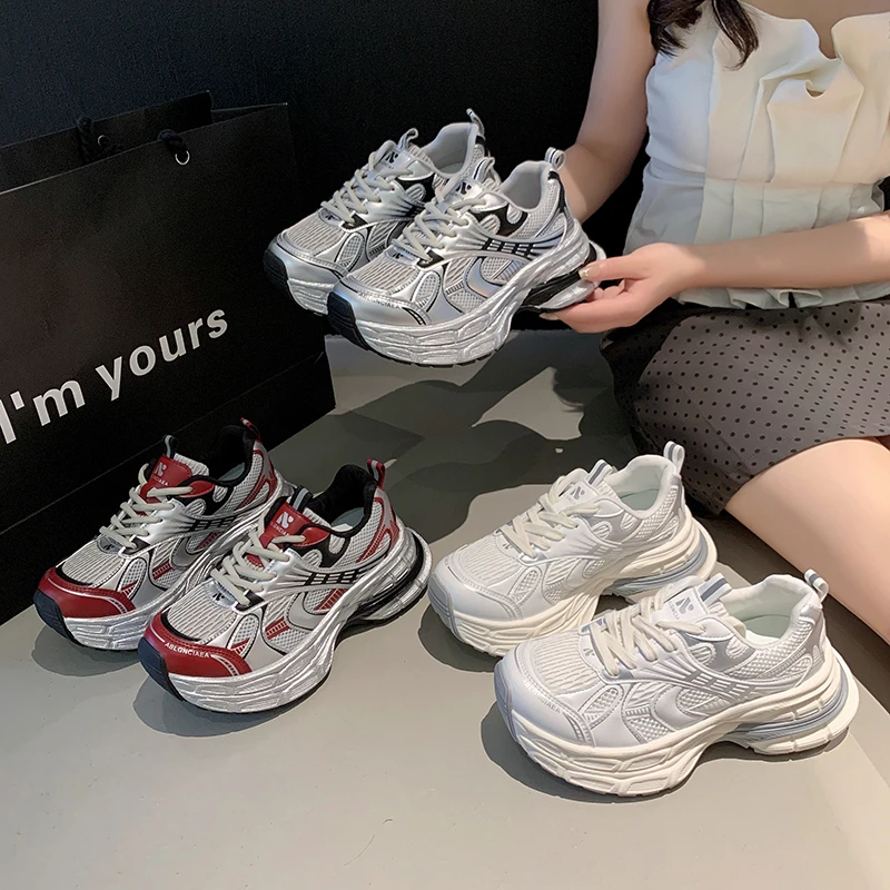 欧货6cm厚底炸街老爹鞋女2024秋季 网面休闲松糕鞋复古增高运动鞋