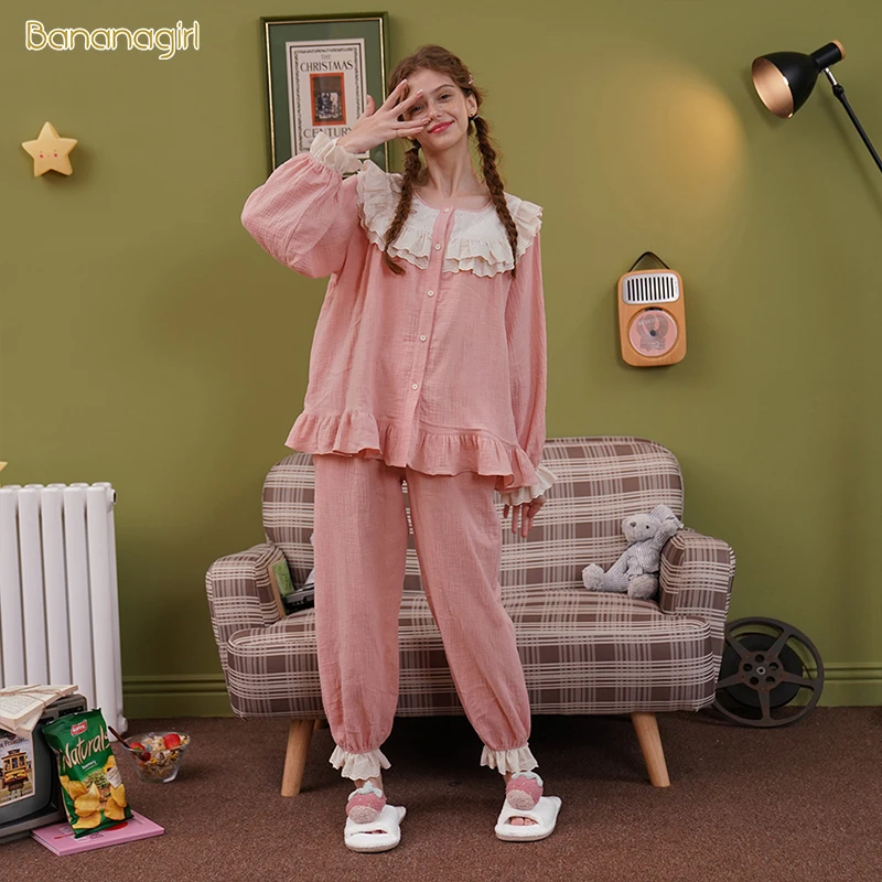 【推荐】睡衣女春秋纯棉长袖套装甜美可爱开衫情侣睡衣CA101916