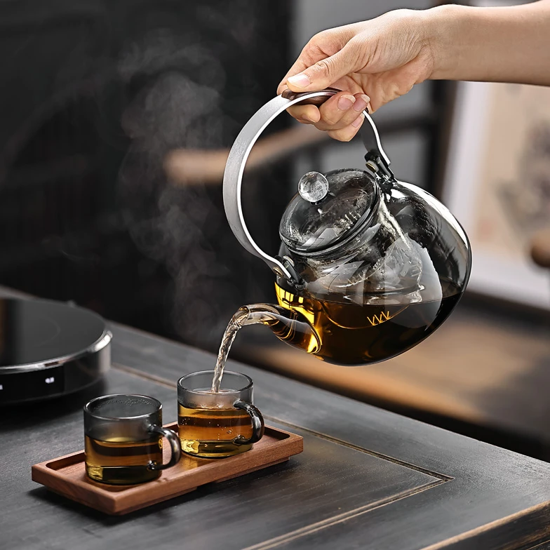 高硼硅大号耐热蒸茶加厚玻璃茶壶大容量蒸煮一体提梁泡茶壶家用