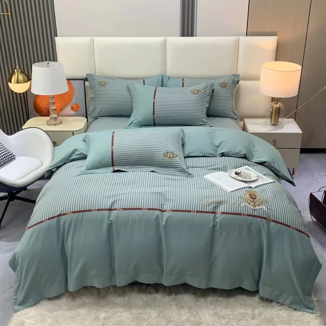 100纯棉设计师款 长绒棉刺绣简约全棉四件套 -英皇世家