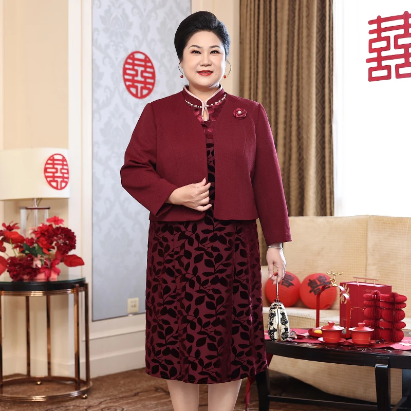 喜婆婆婚宴装喜婆婆新款秋装连衣裙加参婚礼妈妈装礼服高贵时尚