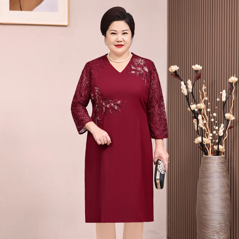 高端喜婆婆装大码绣花婚宴裙子洋气送妈妈结婚礼服显瘦中老年女装