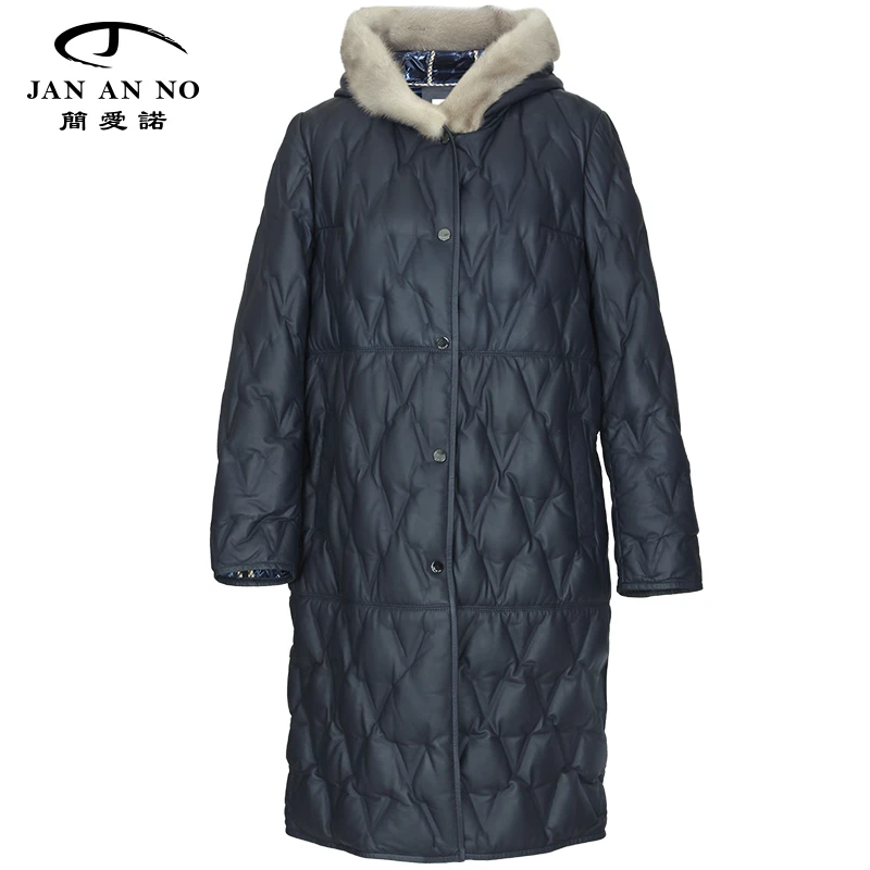 JAN AN NO/简爱诺冬季蓝色中长款保暖皮羽绒外套J2170043PR