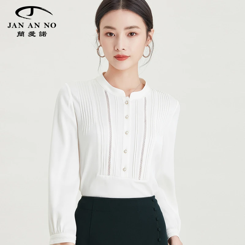JAN AN NO/简爱诺白色上衣镂空花边衬衫女春秋J2110001XS