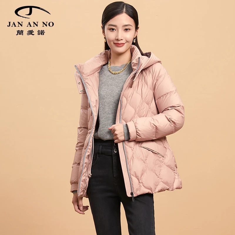 JAN AN NO简爱诺冬季粉色连帽保暖短款羽绒服J2160138YR