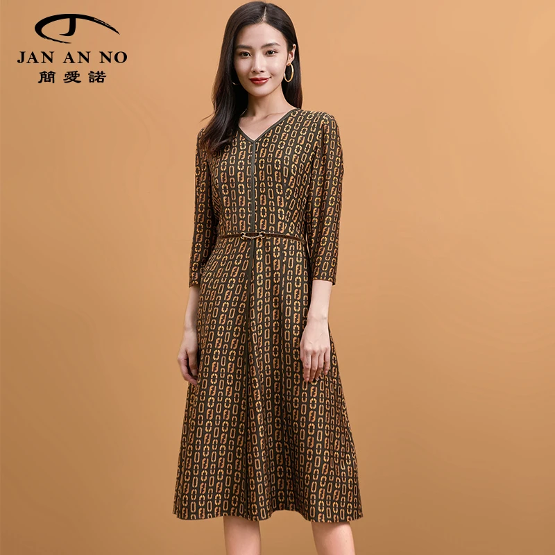 JAN AN NO/简爱诺秋冬v领收腰气质连衣裙J2160101LQ