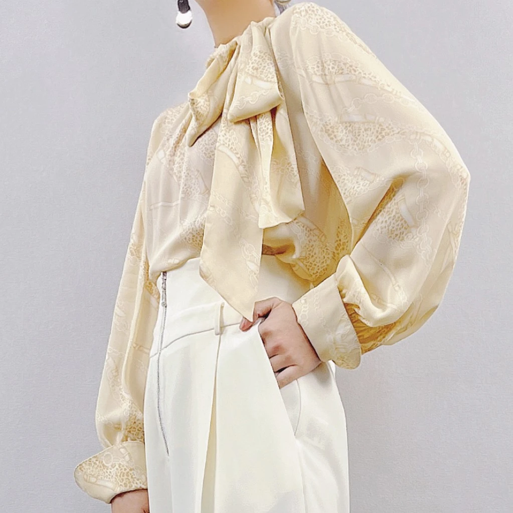 意式设计师百搭衬衫设计感衬衣气质小众时尚宽松长袖春季休闲印花