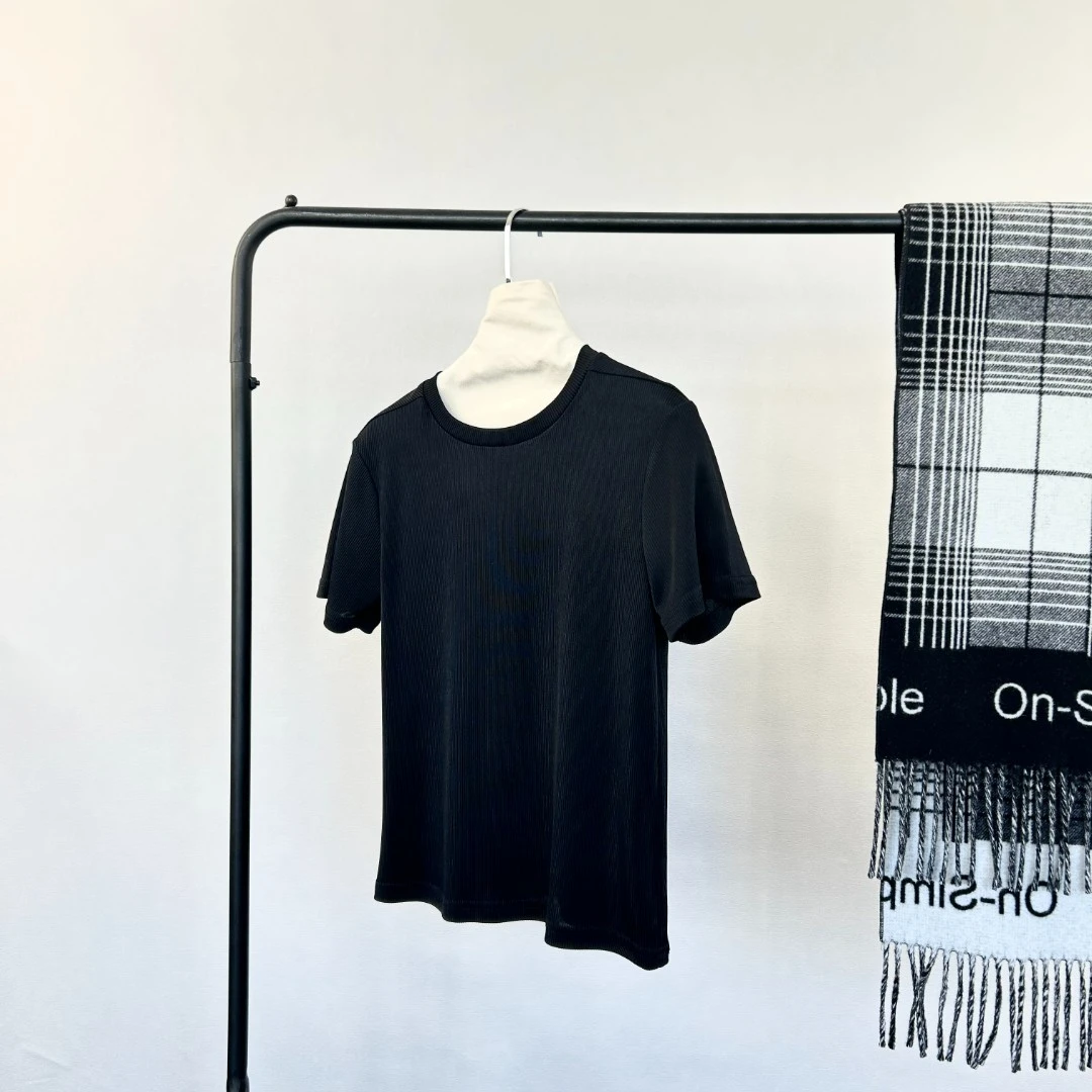 意式轻奢基本款圆领短袖打底针织女士时尚纯色夏季百搭简约修身