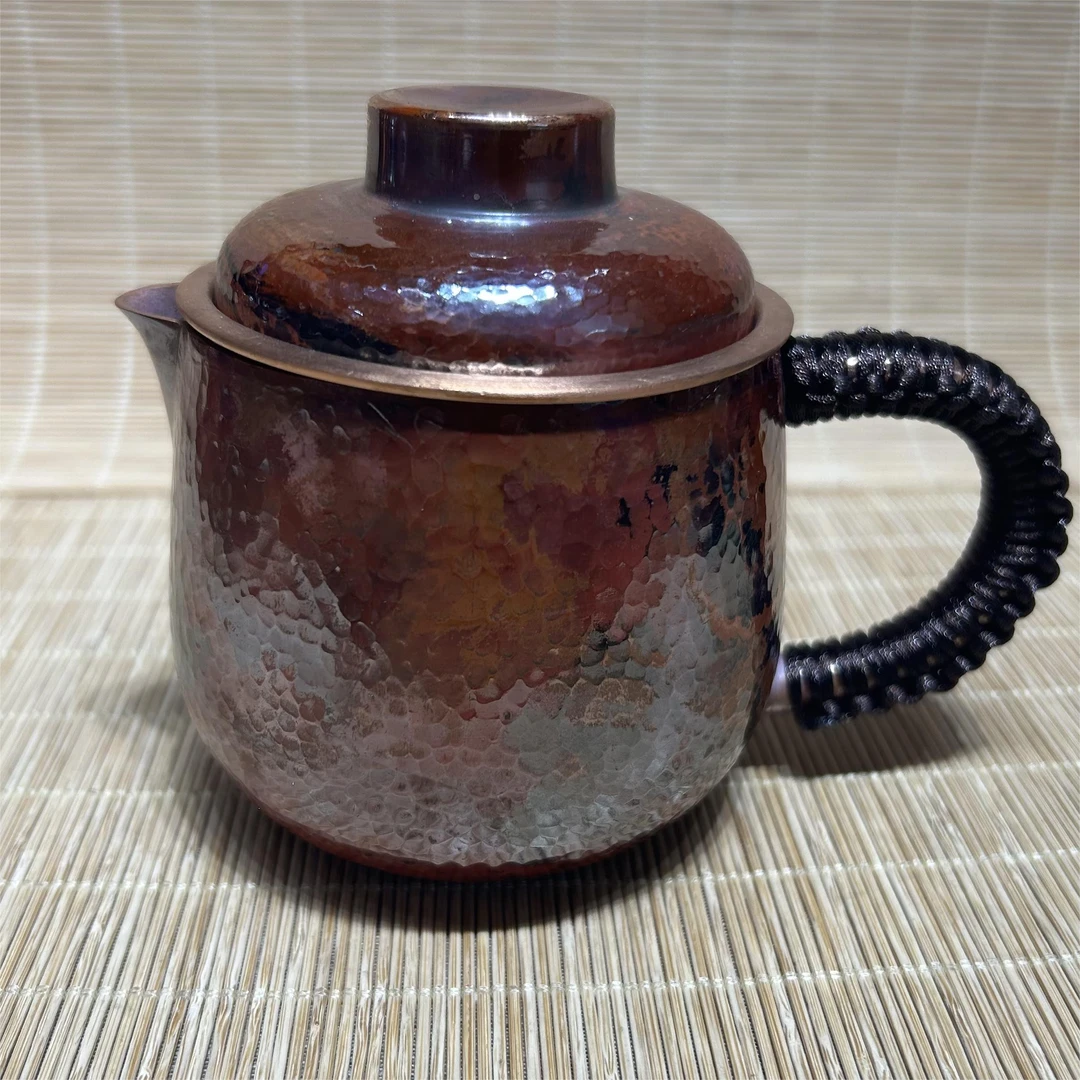 A紫铜手带滤芯手工锤纹水杯一张打杯300cc（全手工）