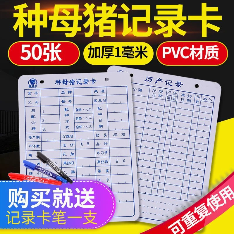 母猪记录牌猪用生产档案卡防水公猪配种关注记录表加厚种猪记录卡