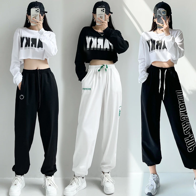 服装女春秋高腰穿搭宽松短款长袖上衣嘻哈束脚运动裤跳舞套装