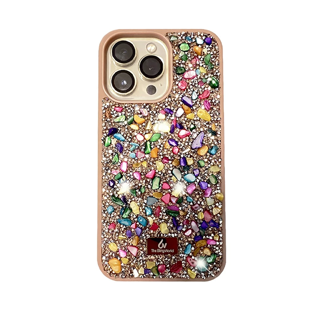 苹果16手机壳彩色宝石轻奢闪镶钻iphone14promax高级小众全包13女