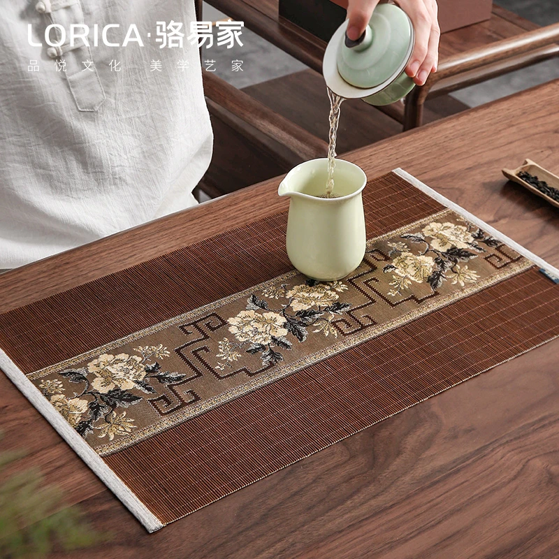 骆易家【国色芳华】竹茶席新中式禅意竹编茶垫杯垫茶桌茶几茶具配件