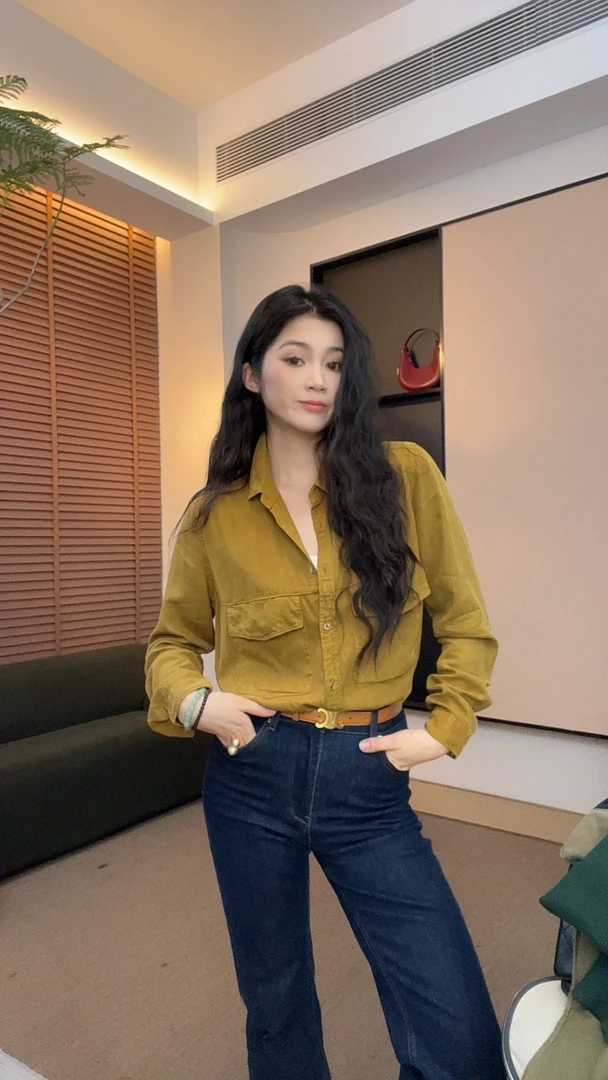 【GUIGUI】时尚百搭复古衬衫垂坠感大宽松显瘦上衣牛仔衬衫S4355