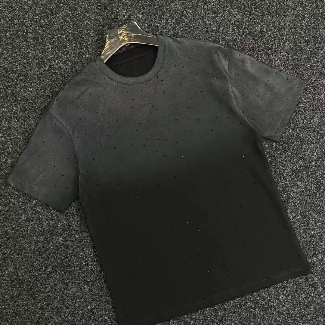 新品高级感渐变扎染重工点钻满天星T恤短袖小衫打底衫痞帅酷设计