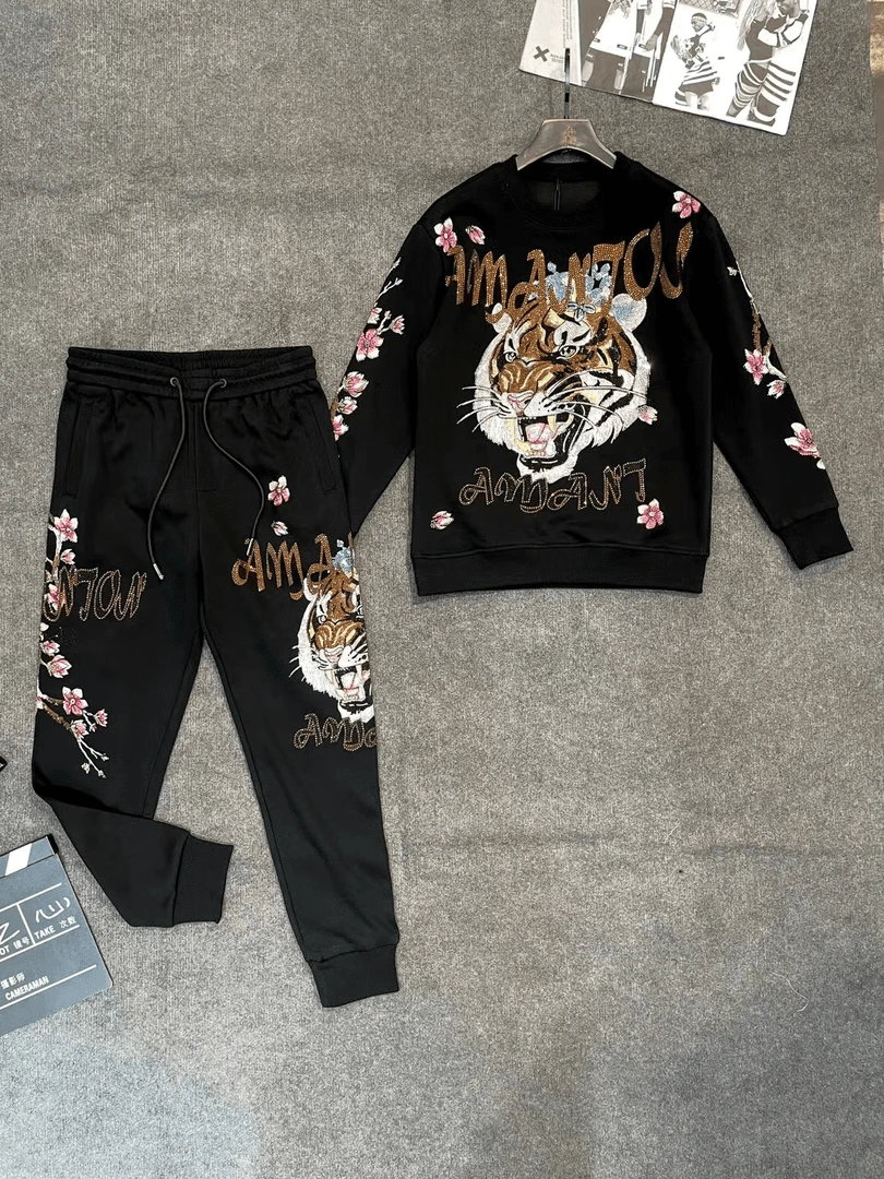 11630-31长袖时尚短袖黑色秋款卫衣百搭男士春夏轻奢设计师圆领潮