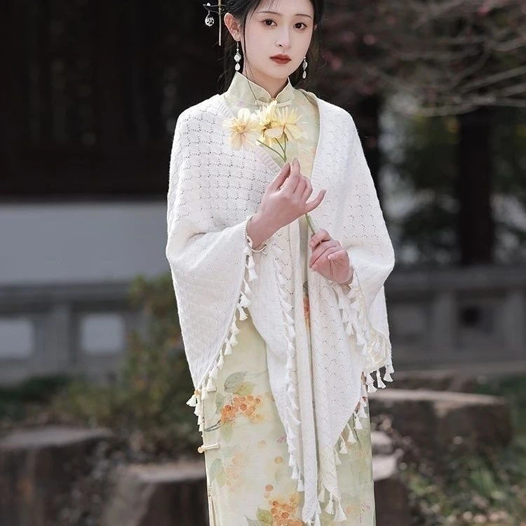 新中式国风复古外搭三角旗袍披肩时尚针织民族风披肩网红气质文艺