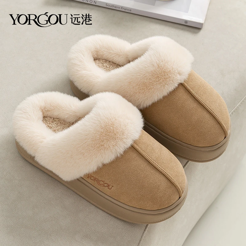远港棉拖鞋皮毛一体棉拖鞋女秋冬季新款居家用保暖毛绒男情侣防滑
