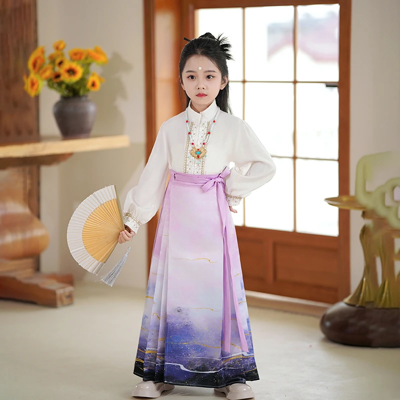 七柒.星河 女童马面裙套装2024新款夏装新中式古风汉服儿童唐装夏