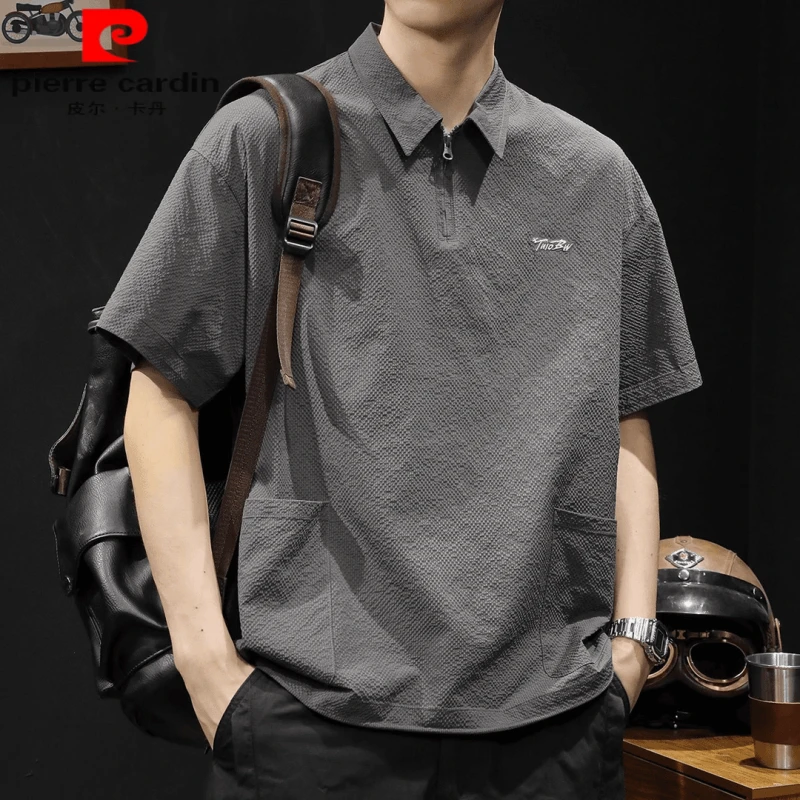 皮尔卡丹美式拉链polo衫男短袖t恤男士夏季大码速干半袖男装体恤