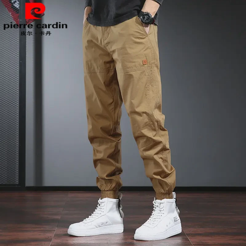 皮尔卡丹秋季新款美式宽松工装裤子男束脚裤卡其色大码休闲哈伦裤