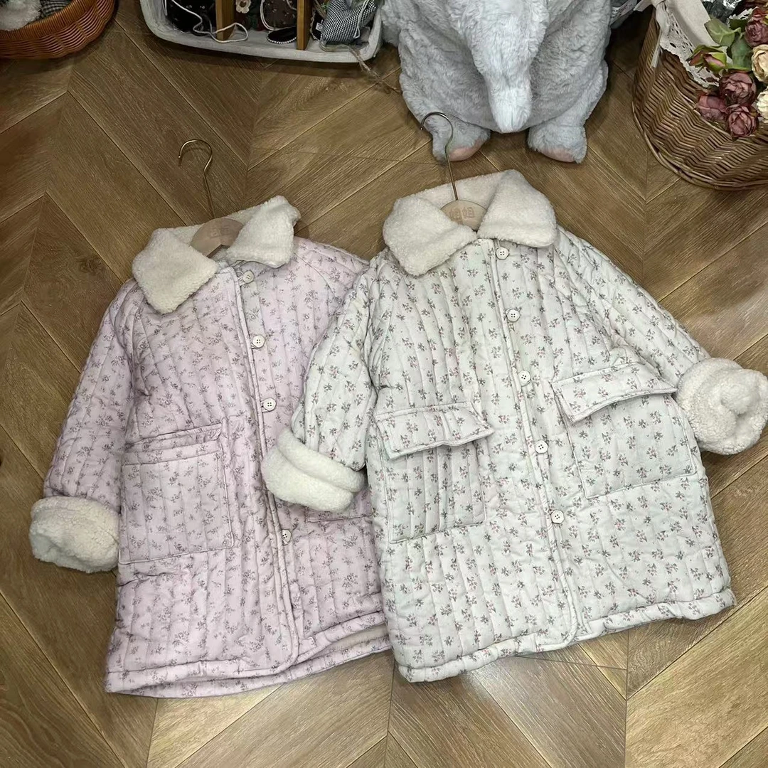 〖姐姐家〗2024冬款儿童萌娃穿搭中长款花布围脖棉袄外套yd9260