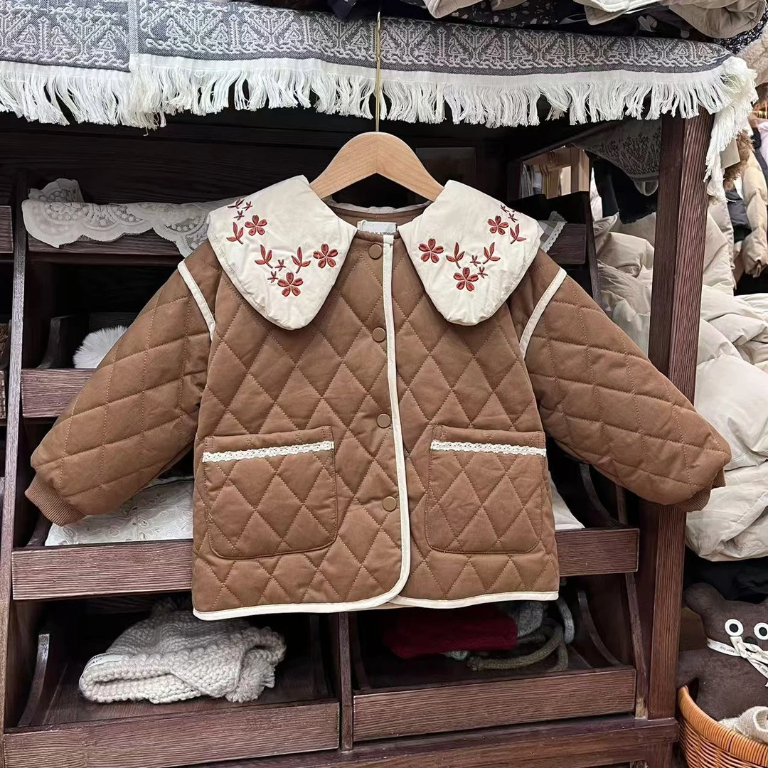 〖姐姐家〗2024冬款儿童萌娃穿搭翻领樱花刺绣外套sy8871 sy6503