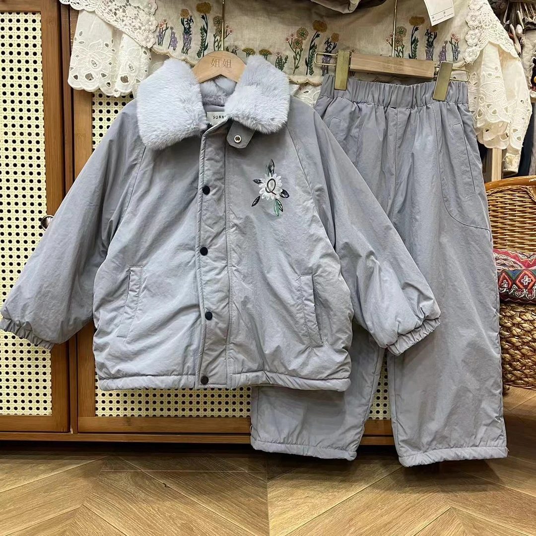 〖姐姐家〗24冬装韩版儿童加绒立领冲锋两件套套装 8322