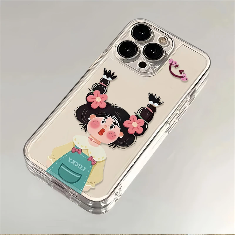 双马尾女孩苹果15华为P60荣耀小米OPPO/VIVO透明iPhone三星手机壳