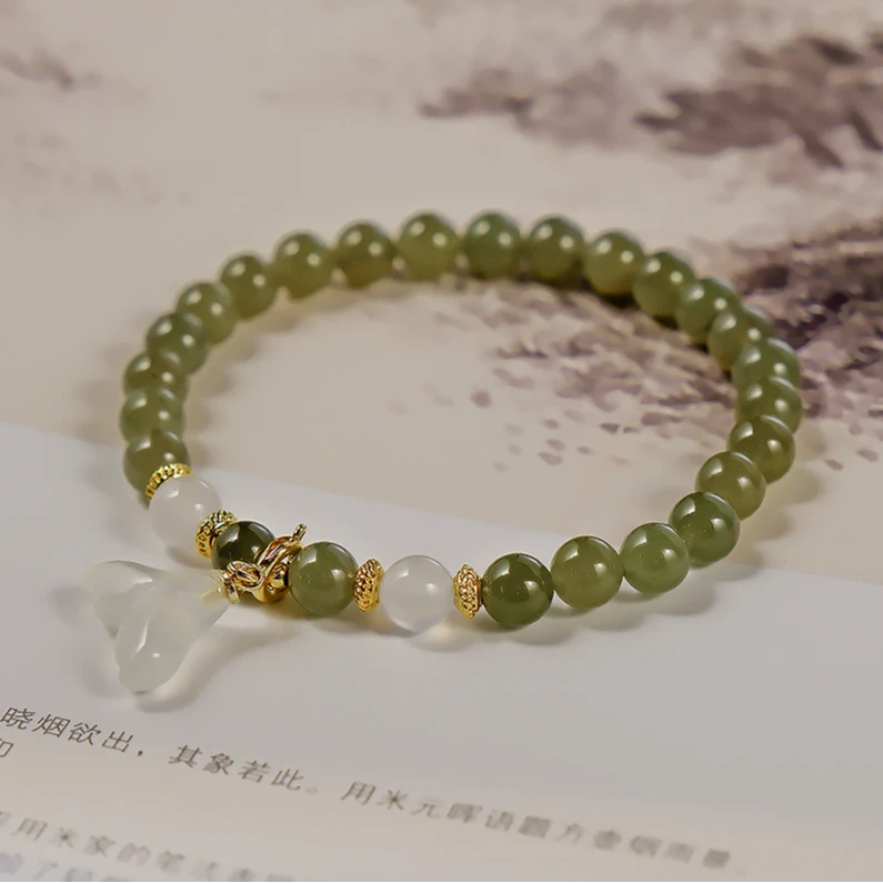 老型镶嵌复古古风和田玉手链精致百搭小众单圈轻奢国风手串-6686