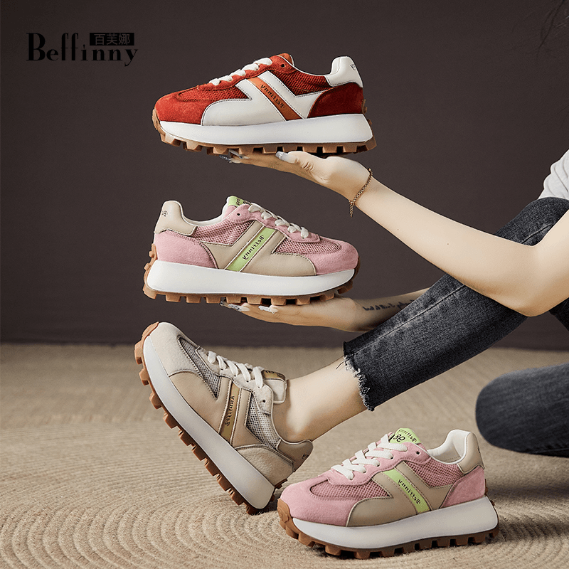 Beffinny/百芙娜3190 厚底阿甘鞋女2023年新款夏季真皮运动休闲鞋