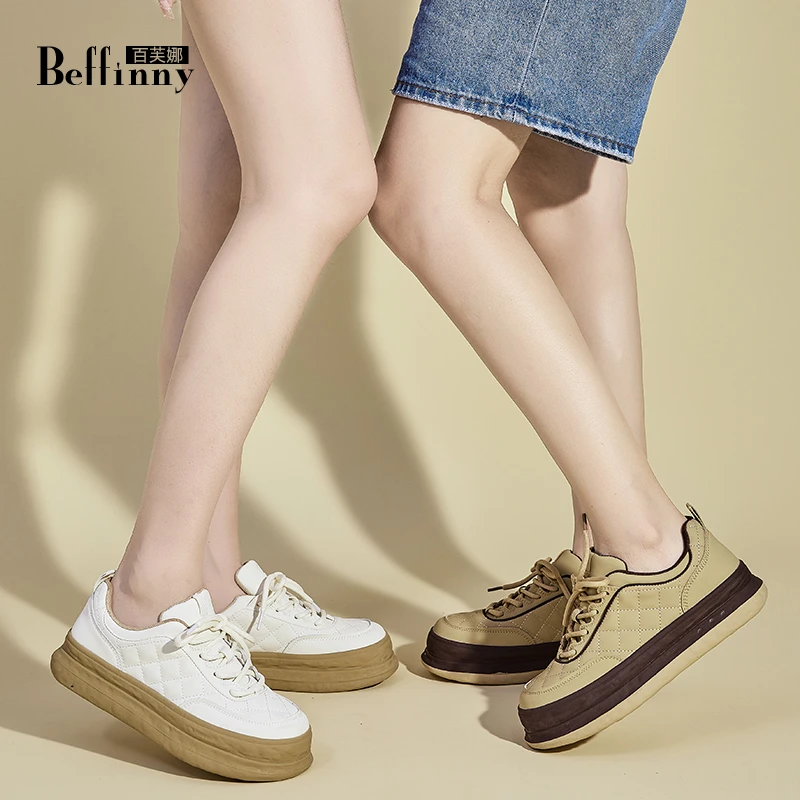 Beffinny/百芙娜918-1真皮小白鞋女2022年新款秋冬厚底运动休闲鞋