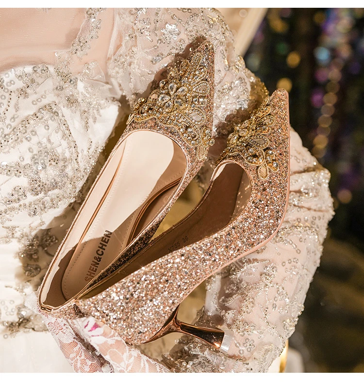 【囍见】尖头气质小众细跟婚宴鞋高跟鞋新娘鞋秀禾婚鞋女伴娘鞋小众