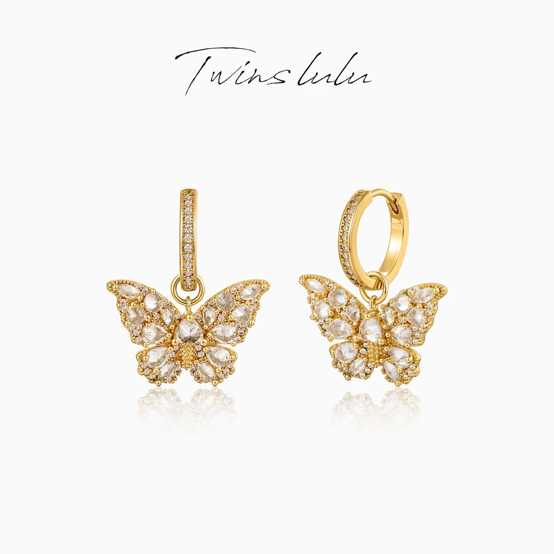 铜合金合成锆石耳饰 【夏上新】百搭气质蝴蝶耳环TSL1648