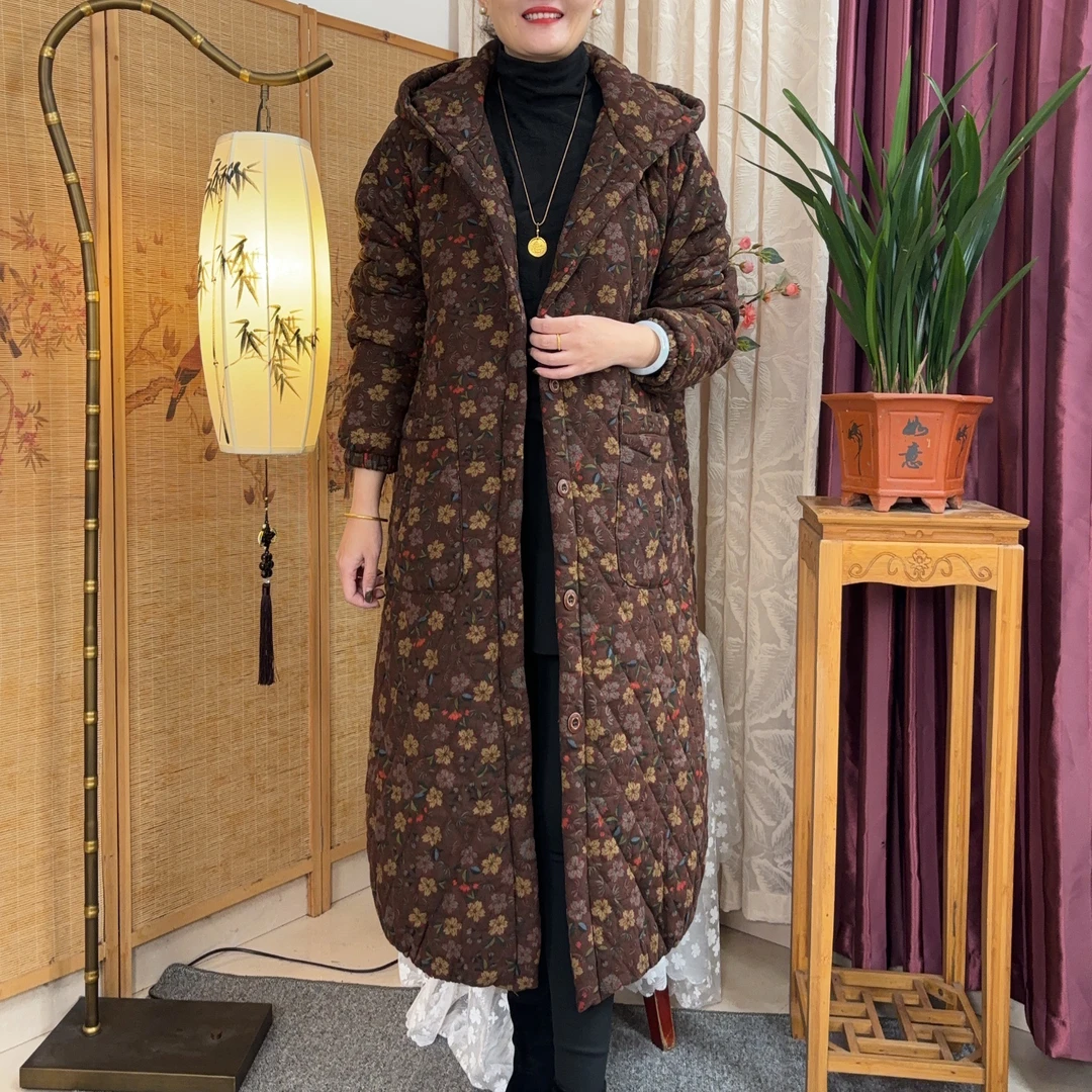 冬季新款大版加绒夹棉外出大棉服宽松连帽加厚保暖时尚长棉袄P42