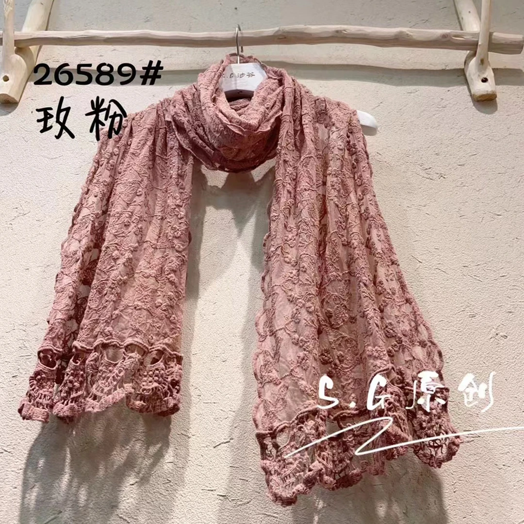 秋冬季文艺风提花棉麻围巾温柔色系百搭风气质款纯色围脖P15