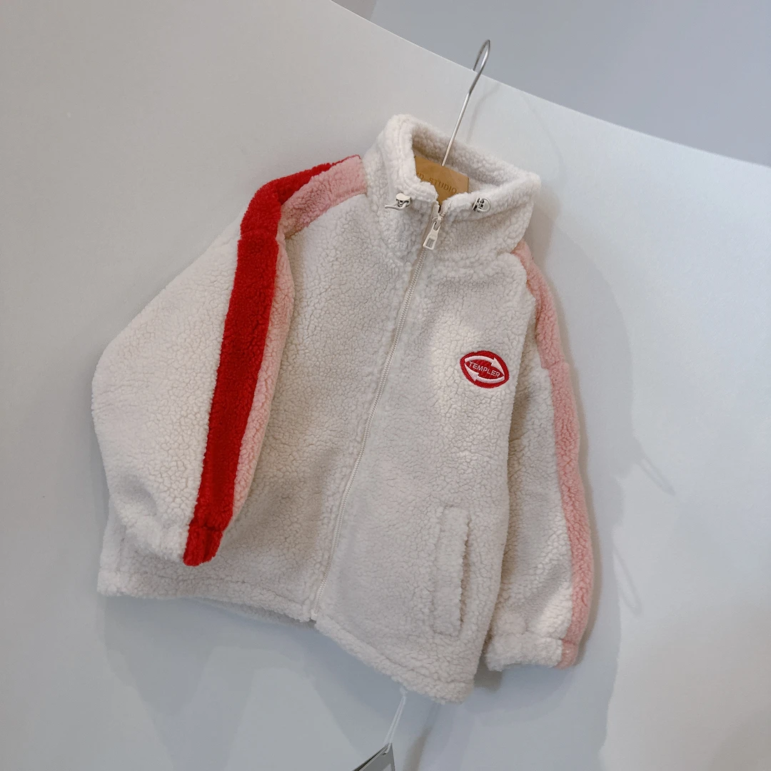 2023冬季新品女童韩版洋气刺绣LOGO羊羔绒保暖童装外套91051