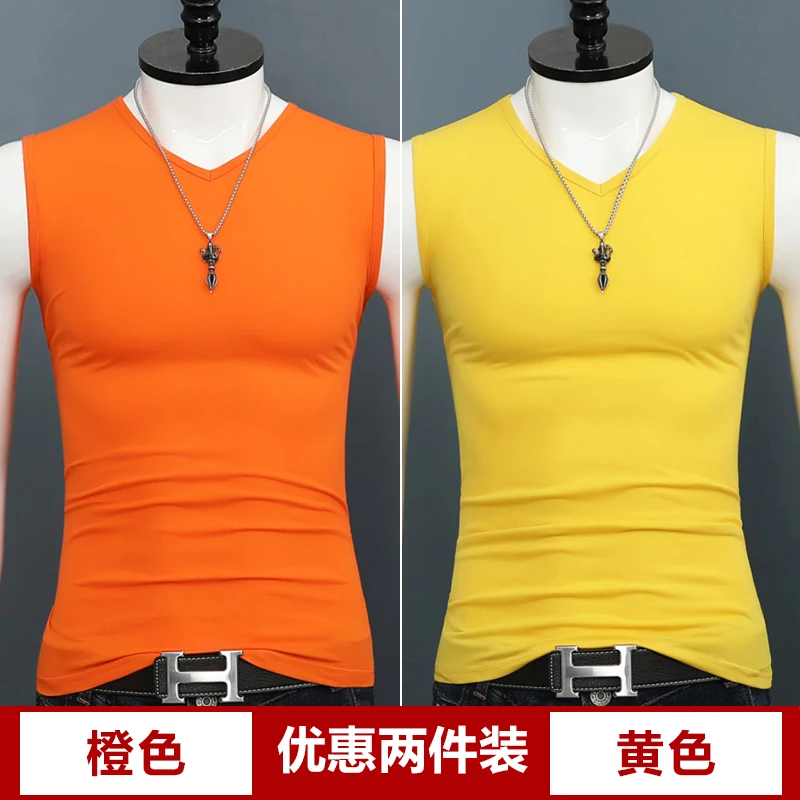 简约基础款青年休闲薄款无袖潮夏季大码V领背心男士坎肩修身纯色