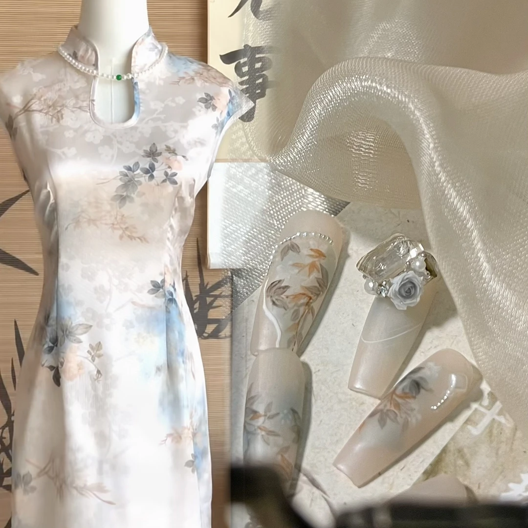 现货-【织锦】原创设计｜国风系纯手绘磨砂绸缎纯手工穿戴甲