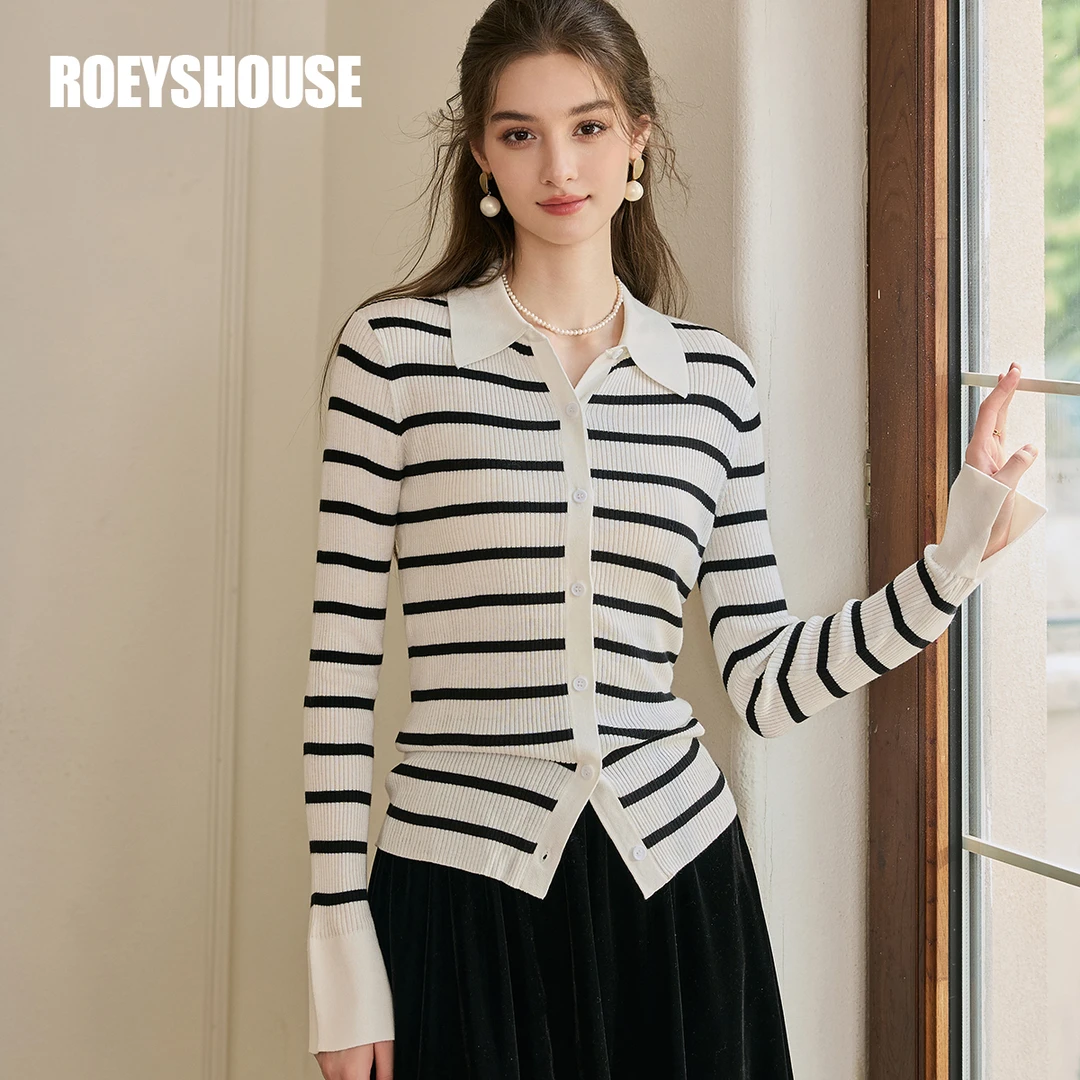 【雅然严选】罗衣时尚通勤条纹女2025春季新款高级修身毛衣11265